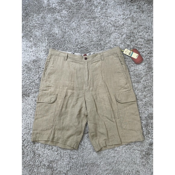 Tommy Bahama Shorts Mens 35 Khaki Linen Pin It Stripe Cargo Summer Beach TB866 - Picture 1 of 14